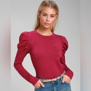 Truth Puffed Long Sleeve Sweater Ribbed Magenta Size Small